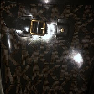 Michael Kors Black and Brown MK Monogram Crossbody with Gold Buckle